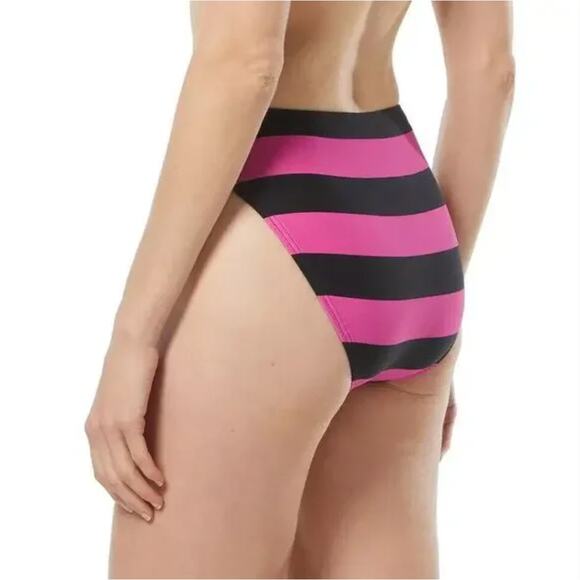 2/$30 NWT Michael Kors High-Waisted Striped Bikini Bottom Pink Black Size M - Picture 2 of 8